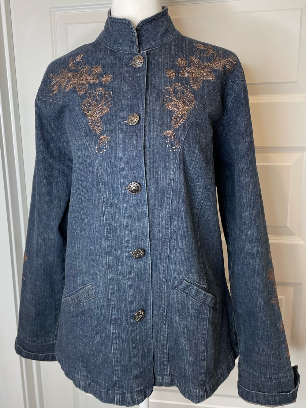 Decorated Original Embroidered Denim Jacket - Blue Size Medium